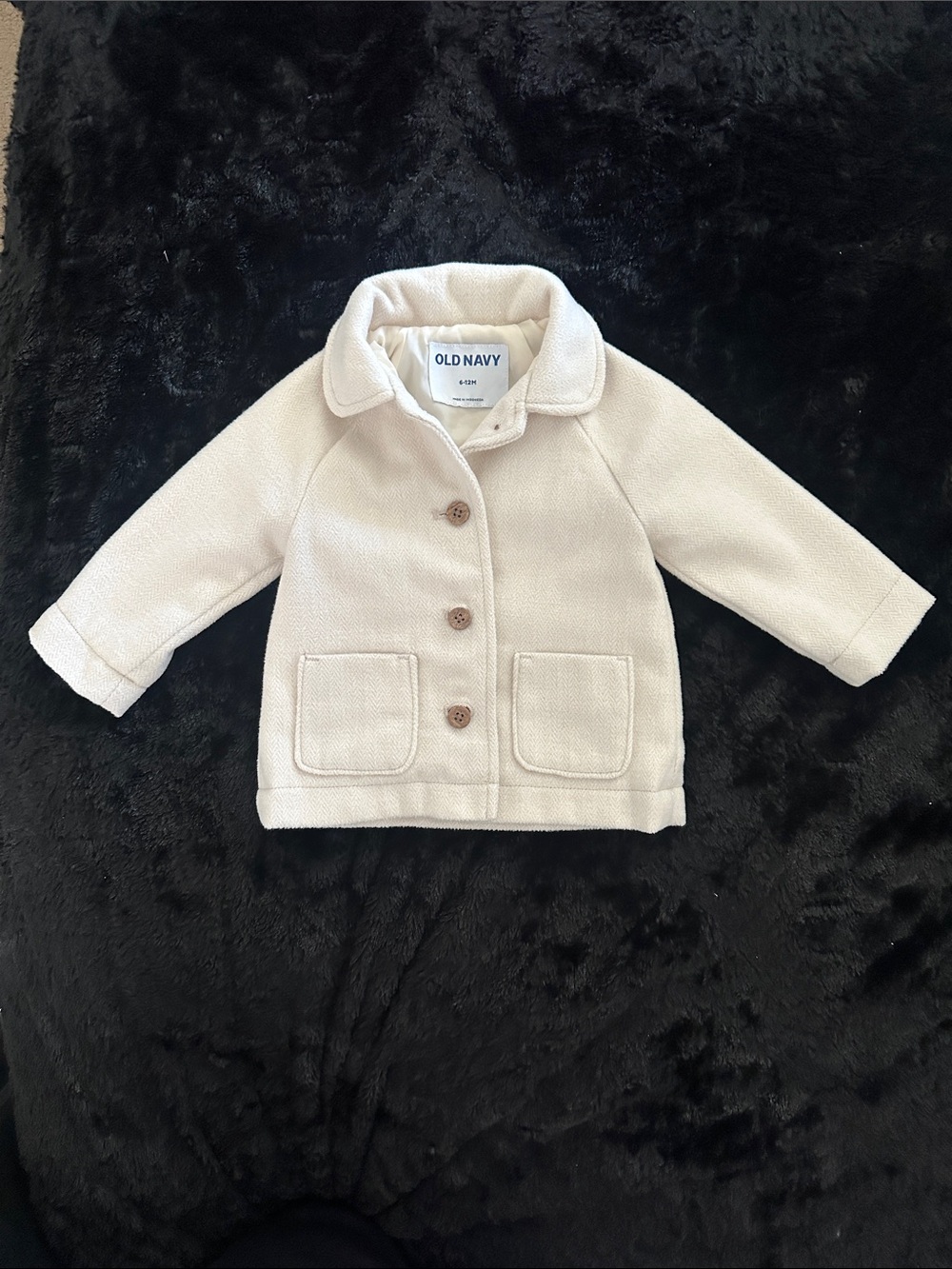 Old Navy Cream Button-Front Lined Baby Pea Coat SZ 6-12 Months